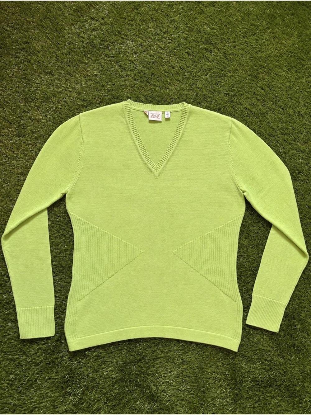 Tail Lime Green Cotton V-Neck Knit Sweater Small